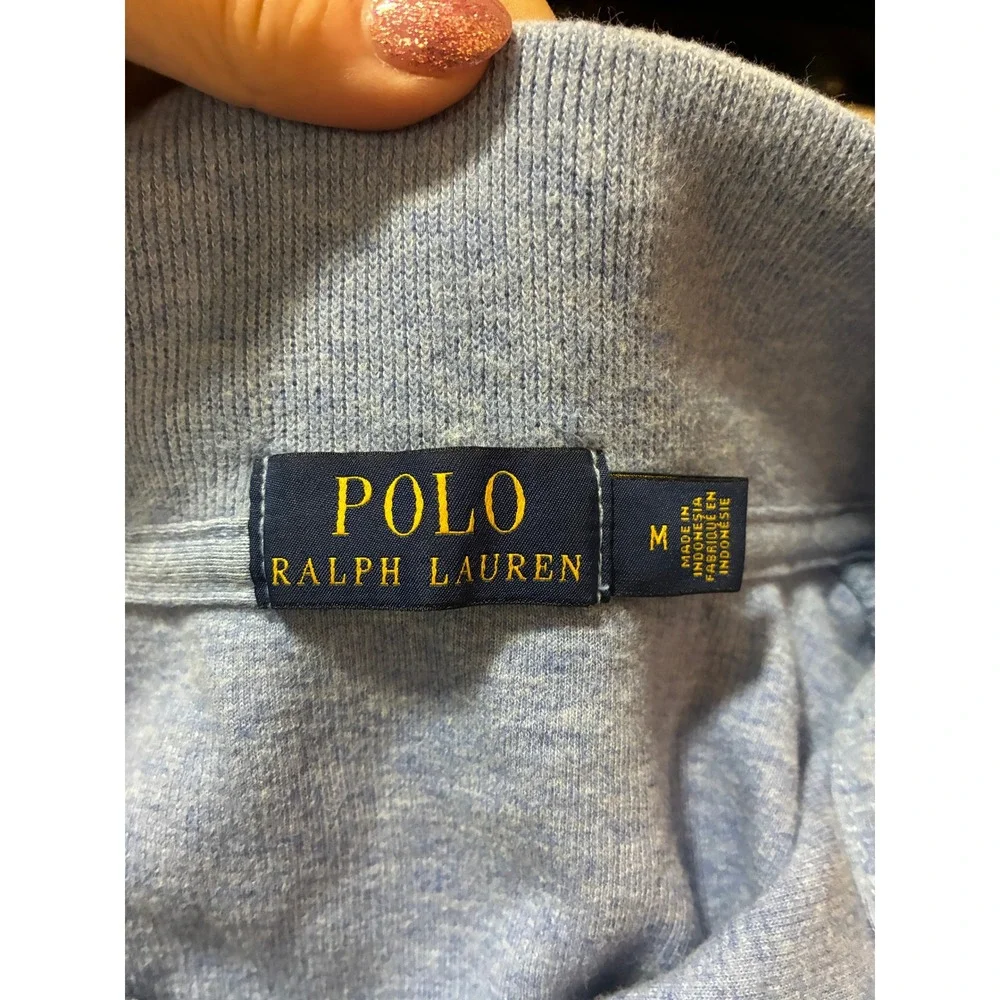 Polo Ralph Lauren Mens Quarter Zip Pullover Light Blue Heather Cotton Sweater M